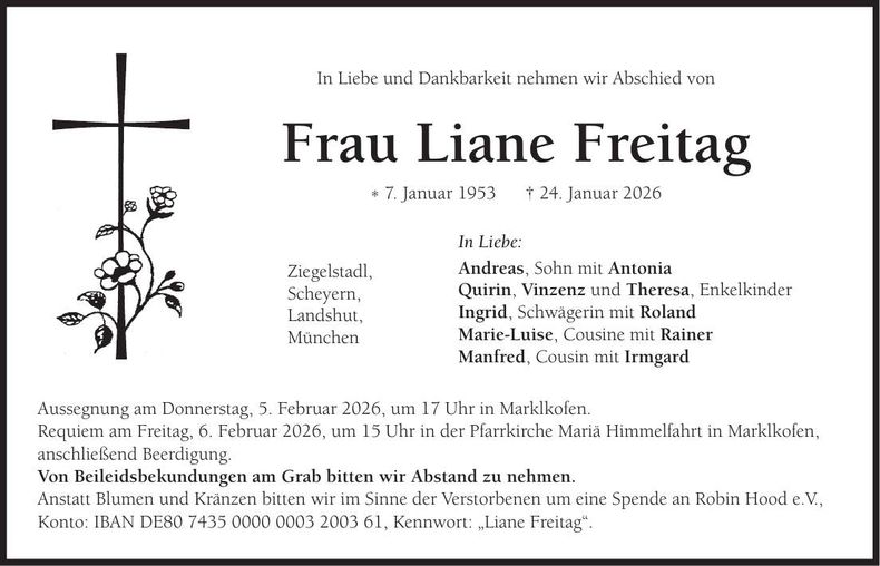 Traueranzeige Liane Freitag