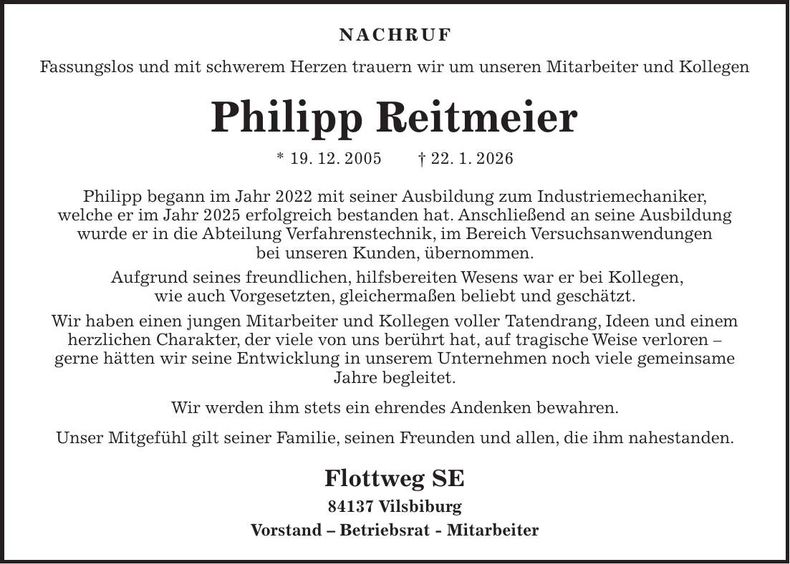 Traueranzeige Philipp Reitmeier