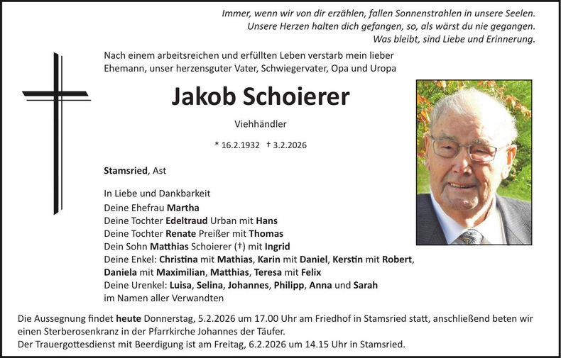 Traueranzeige Jakob Schoierer