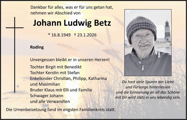 Traueranzeige Johann Betz