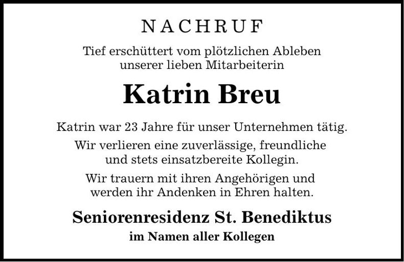 Traueranzeige Katrin Breu