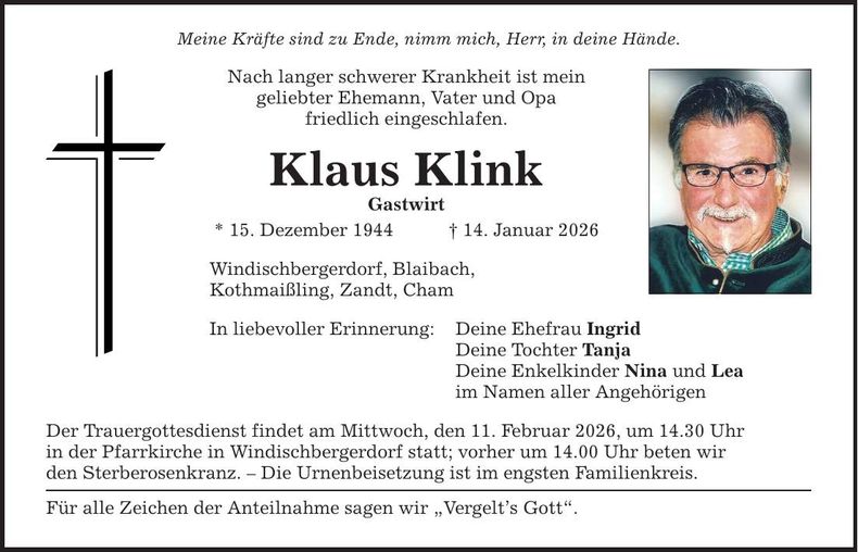Traueranzeige Klaus Klink