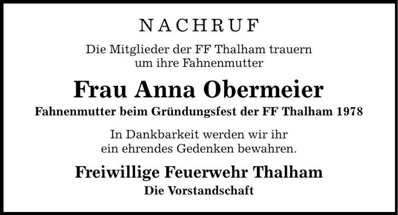 Traueranzeige Anna Obermeier