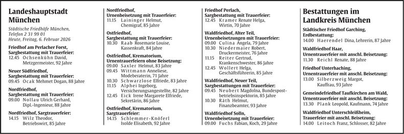 Traueranzeige Abendzeitung Bestattungskalender