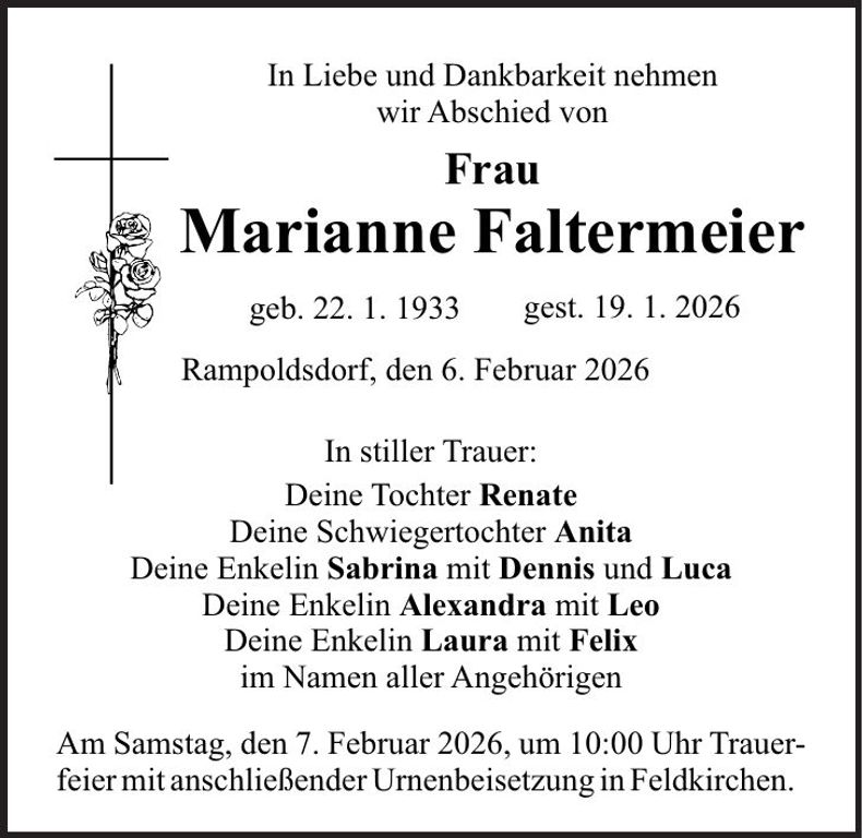 Traueranzeige Marianne Faltermeier