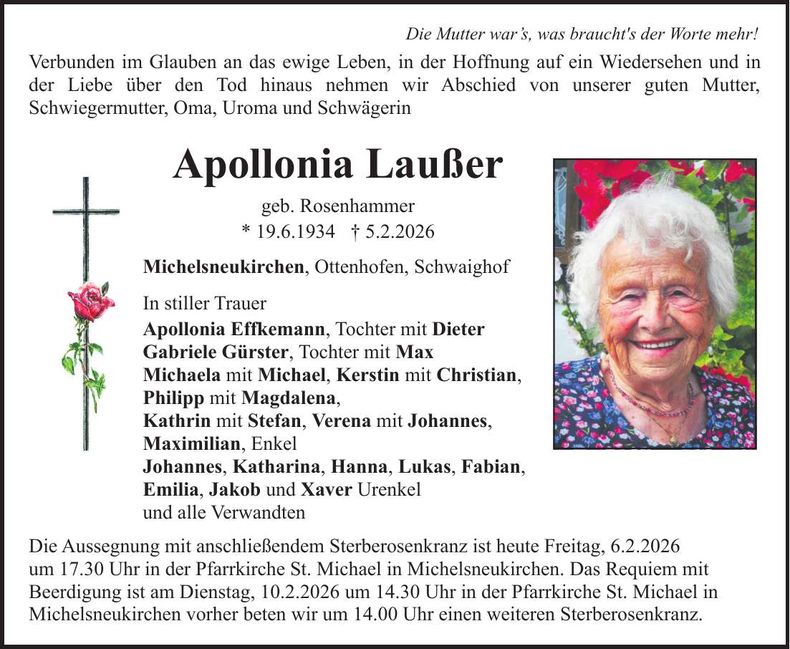 Traueranzeige Apollonia Laußer
