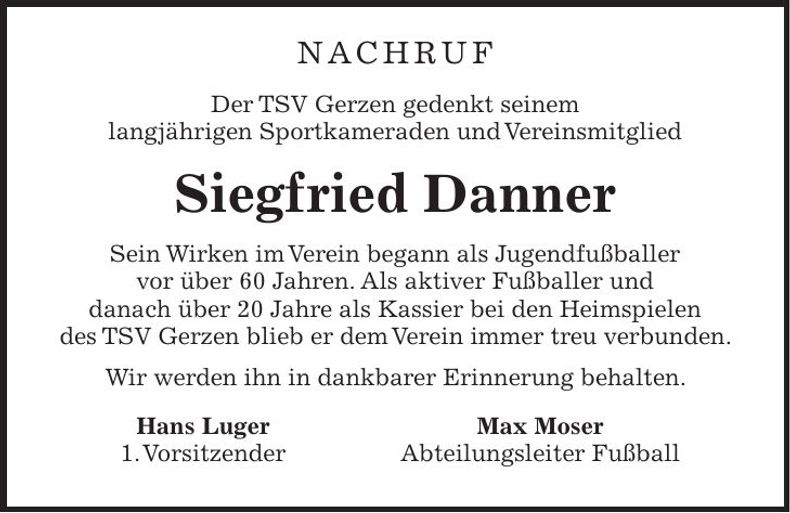 Traueranzeige Siegfried Danner