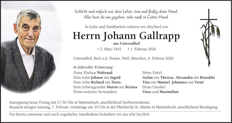 Traueranzeige Johann Gallrapp