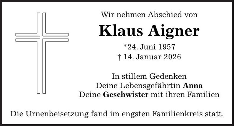 Traueranzeige Klaus Aigner