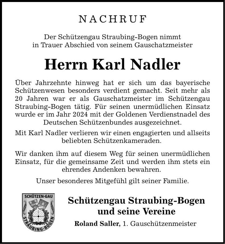 Traueranzeige Karl Nadler