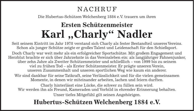 Traueranzeige Karl Nadler