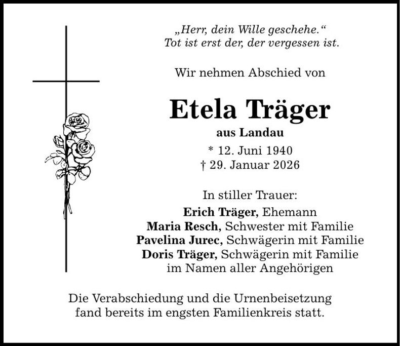 Traueranzeige Etela Träger