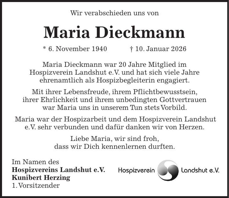 Traueranzeige Maria Dieckmann