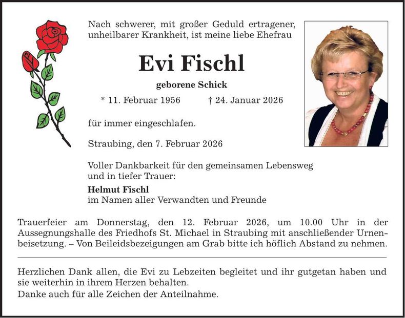 Traueranzeige Evi Fischl