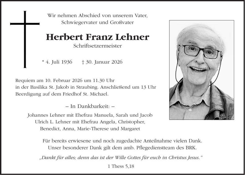 Traueranzeige Herbert Lehner