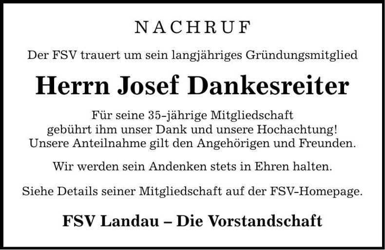 Traueranzeige Josef Dankesreiter