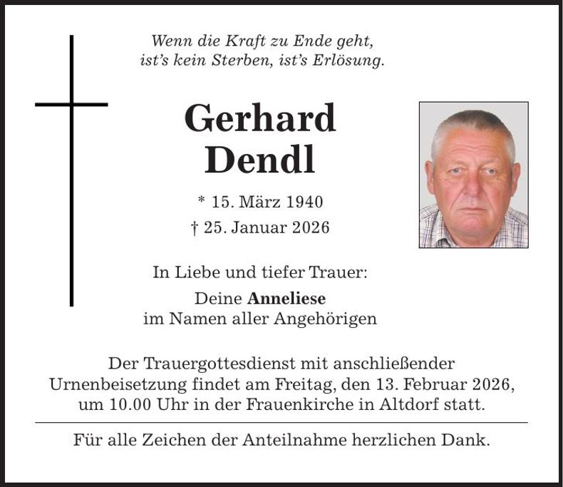 Traueranzeige Gerhard Dendl