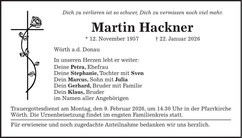 Traueranzeige Martin Hackner