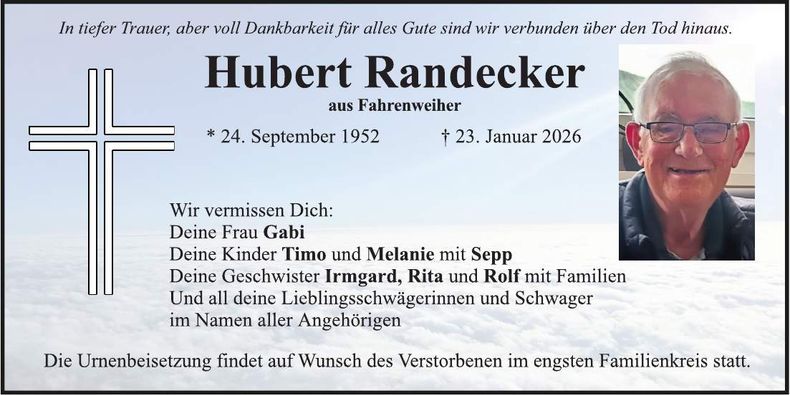 Traueranzeige Hubert Randecker