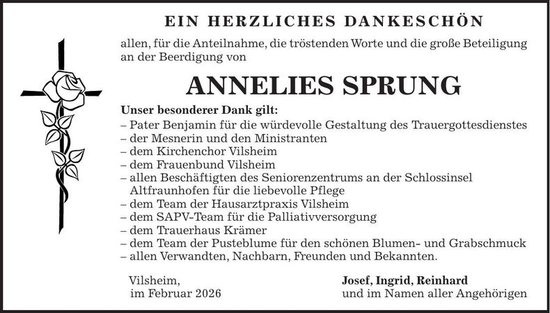Traueranzeige Annelies Sprung