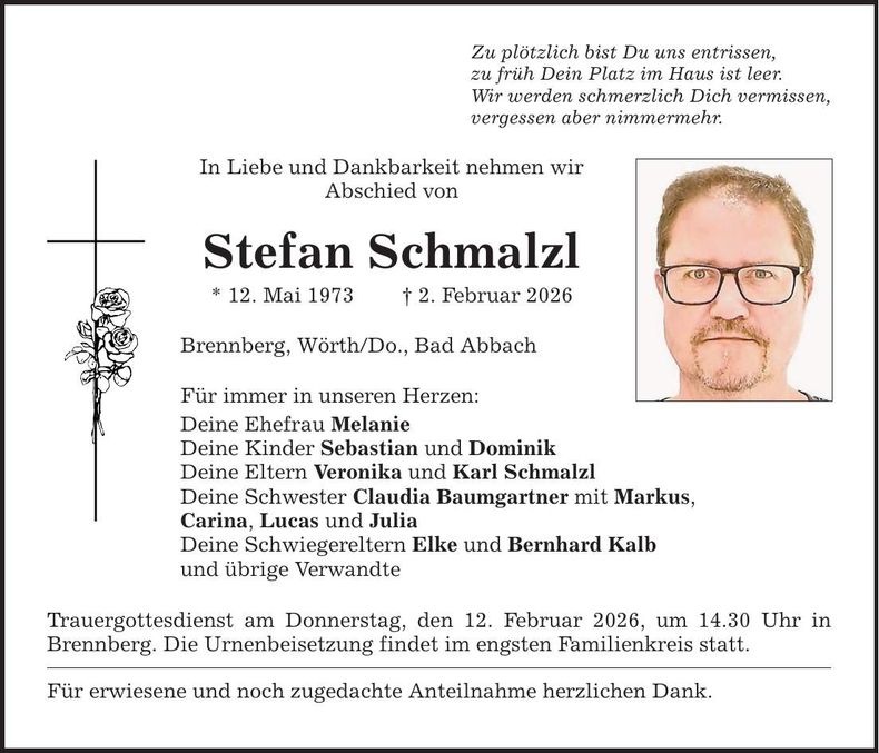 Traueranzeige Stefan Schmalzl