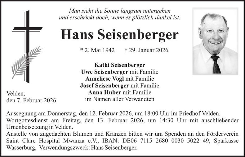 Traueranzeige Hans Seisenberger