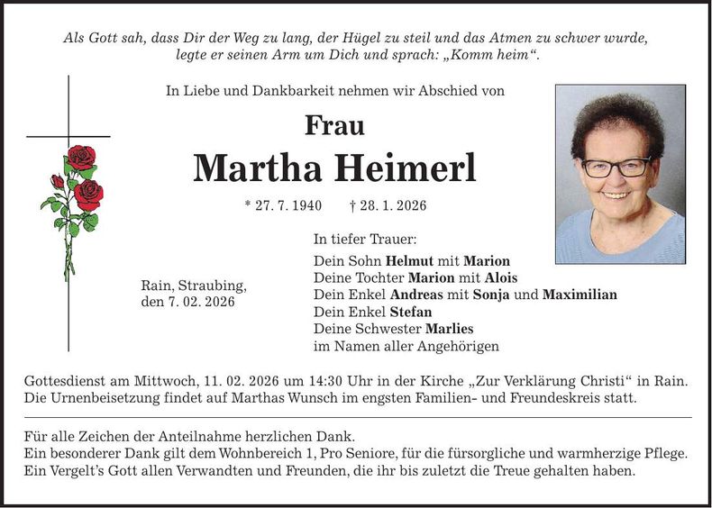 Traueranzeige Martha Heimerl