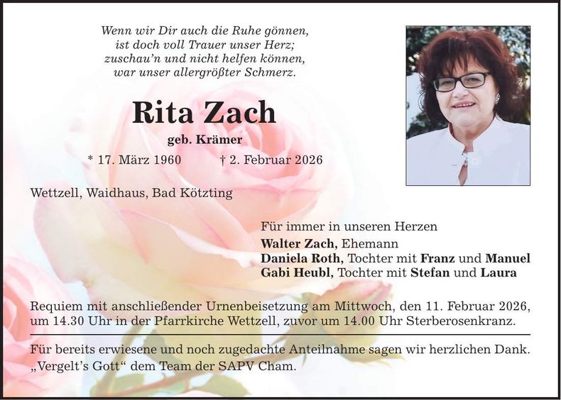 Traueranzeige Rita Zach