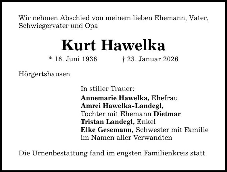 Traueranzeige Kurt Hawelka