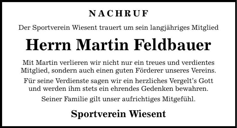 Traueranzeige Martin Feldbauer