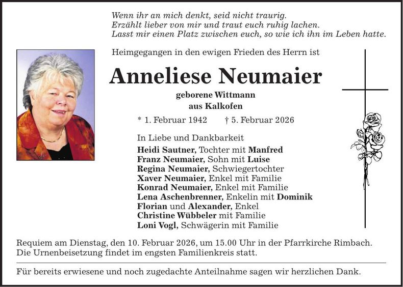 Traueranzeige Anneliese Neumaier