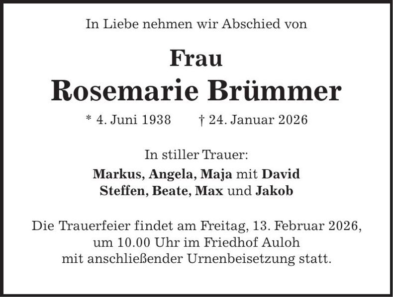 Traueranzeige Rosemarie Brümmer