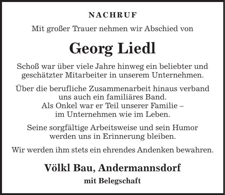 Traueranzeige Georg Liedl