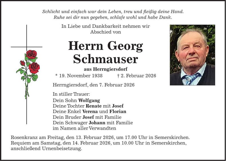 Traueranzeige Georg Schmauser