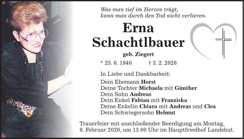 Traueranzeige Erna Schachtlbauer