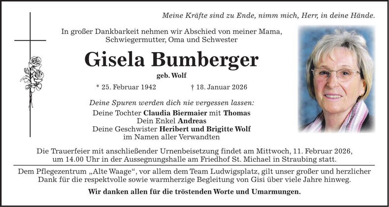 Traueranzeige Gisela Bumberger