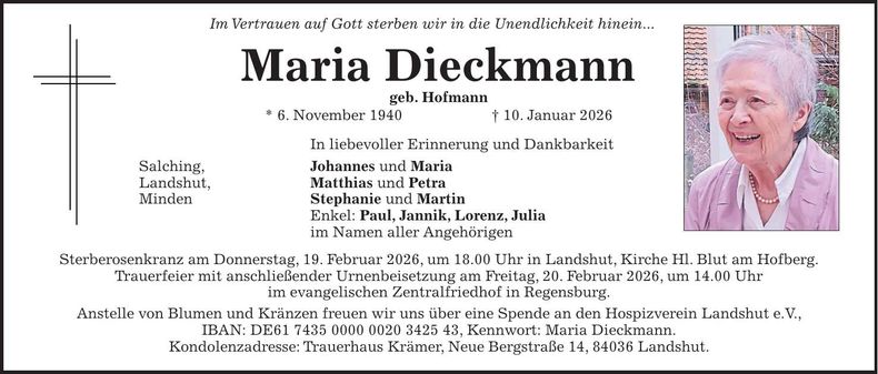 Traueranzeige Maria Dieckmann