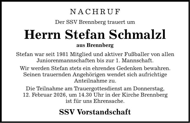 Traueranzeige Stefan Schmalzl