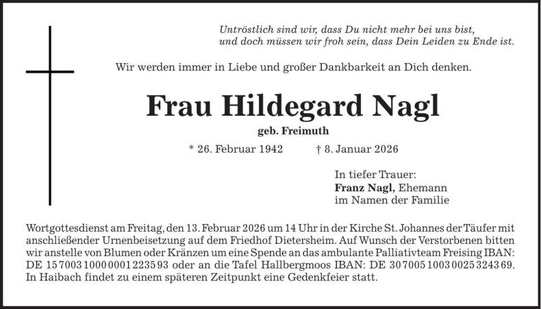 Traueranzeige Hildegard Nagl
