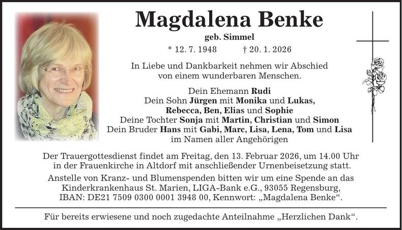 Traueranzeige Magdalena Benke