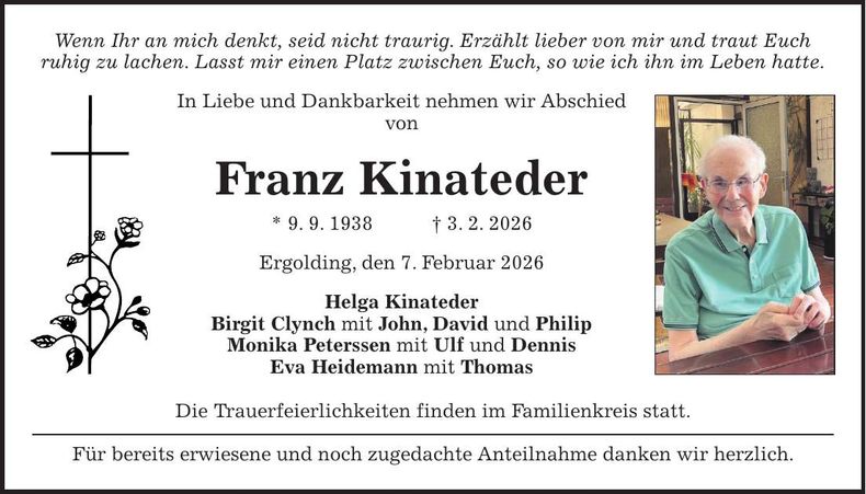 Traueranzeige Franz Kinateder