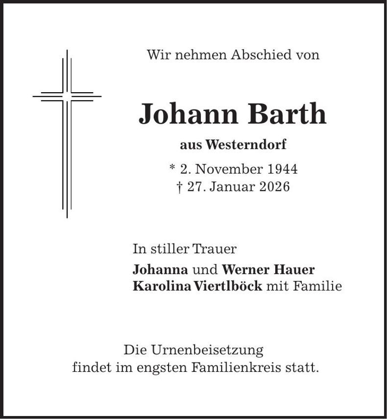 Traueranzeige Johann Barth