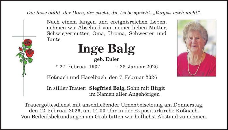 Traueranzeige Ilse Balg