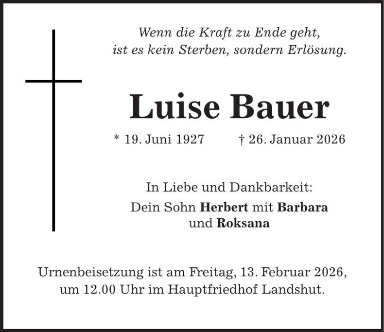 Traueranzeige Luise Bauer