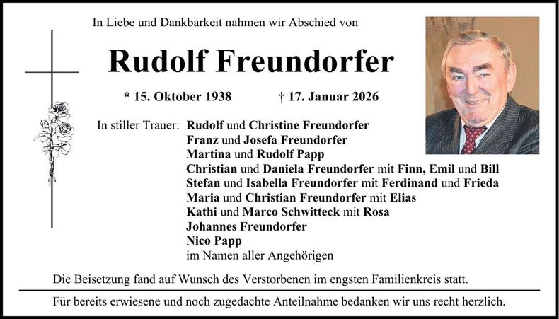 Traueranzeige Rudolf Freundorfer