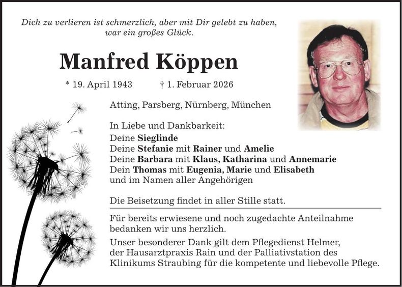Traueranzeige Manfred Köppen