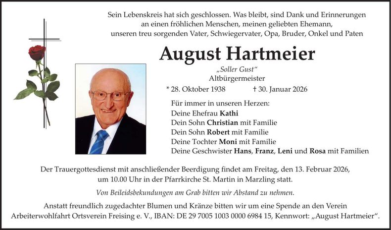 Traueranzeige August Hartmeier