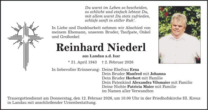 Traueranzeige Reinhard Niederl