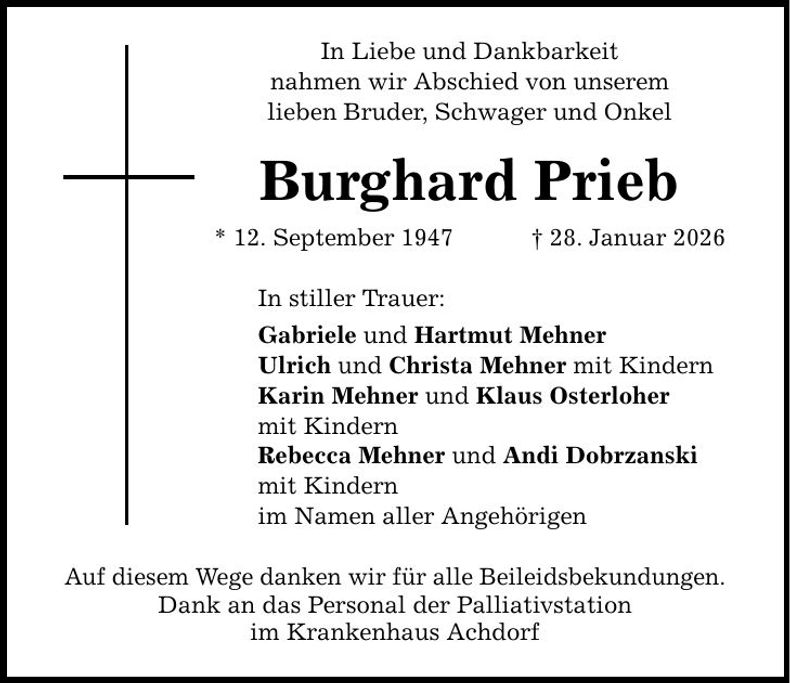 Traueranzeige Burghard Prieb