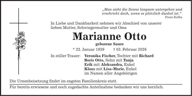 Traueranzeige Marianne Otto